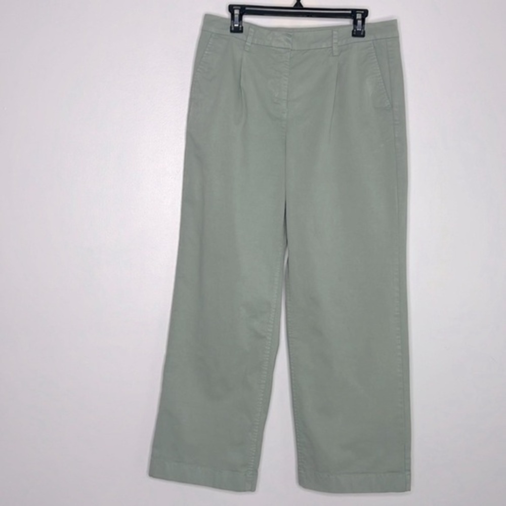 J Crew Pleated capeside pleated wide leg chino trouser pants green size 10
